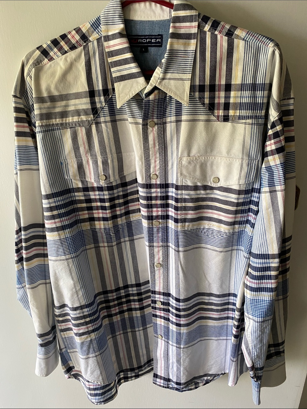 Roper Men's Casual Western Shirt - Blue, White, Red